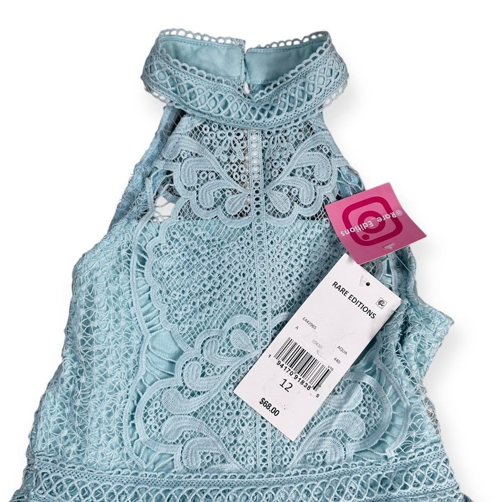 Rare Editions Light Blue Lace Halter Party Dress